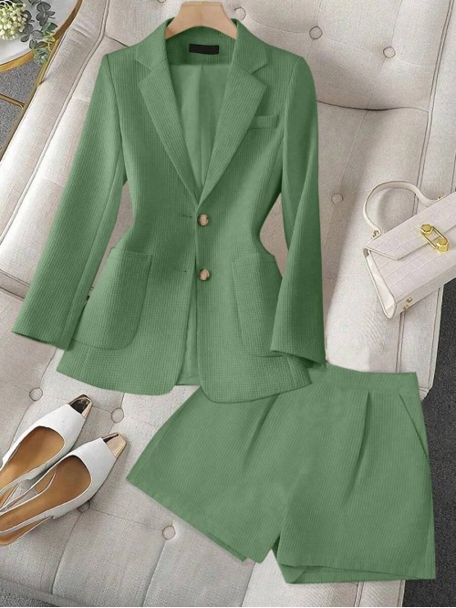 Women s Solid Color Minimalist Everyday Blazer Shorts Suit Set