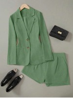 Women s Solid Color Minimalist Everyday Blazer Shorts Suit Set