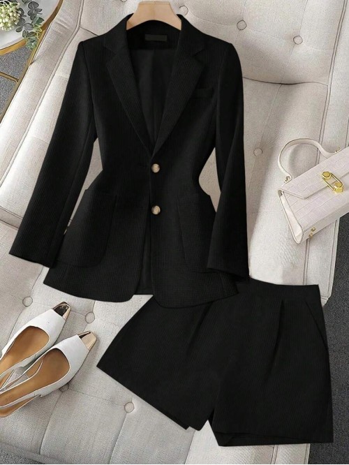 Lapel Neck Single Breasted Blazer Shorts Spring Summer