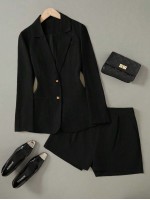 Lapel Neck Single Breasted Blazer Shorts Spring Summer